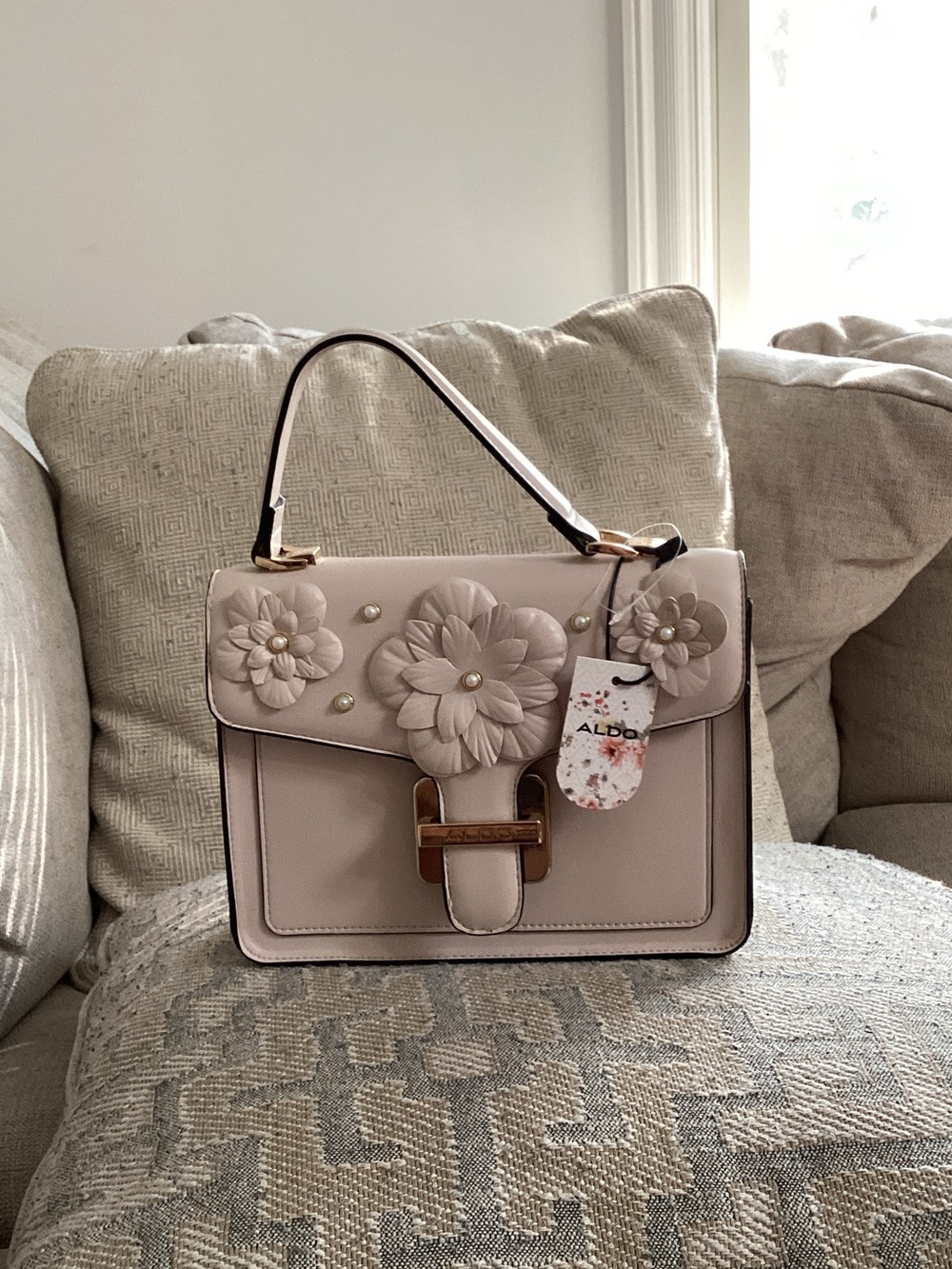 ALDO Blush Floral Applique Top-Handle Satchel NWT